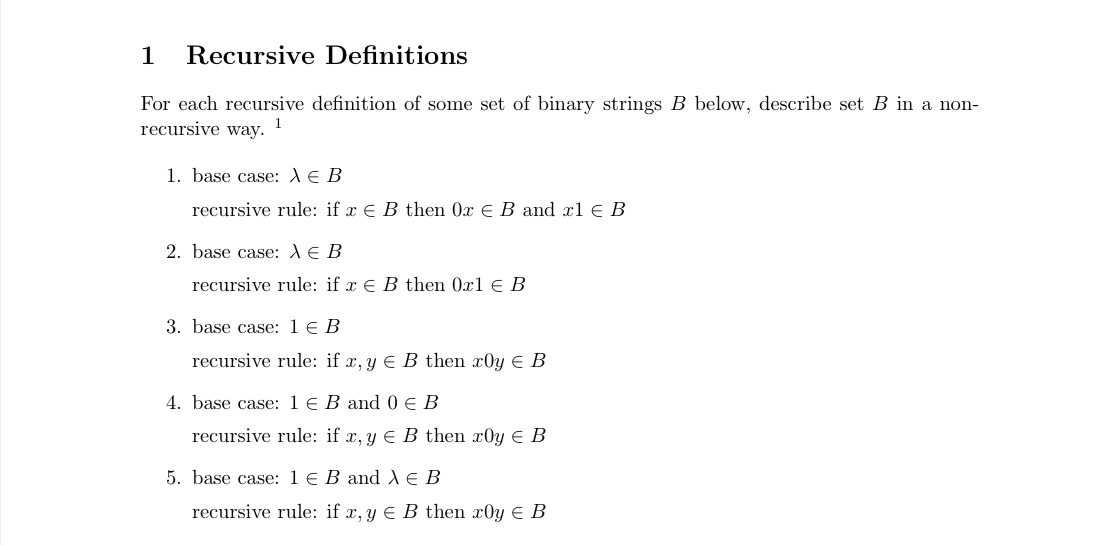 1 Recursive Definitions For each recursive