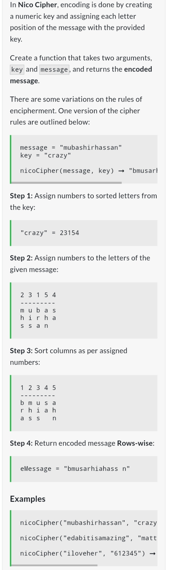give c + + code In Nico Cipher, encoding is done
