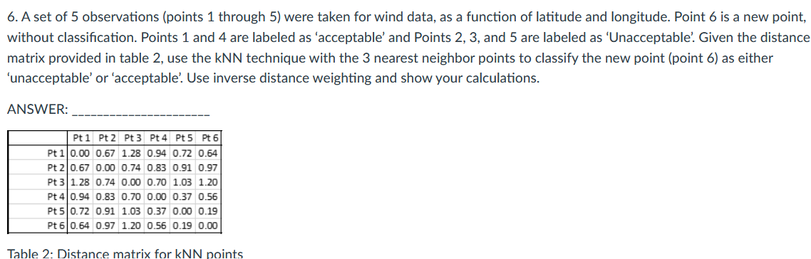 A set of 5 observations ( points 1 through 5 )