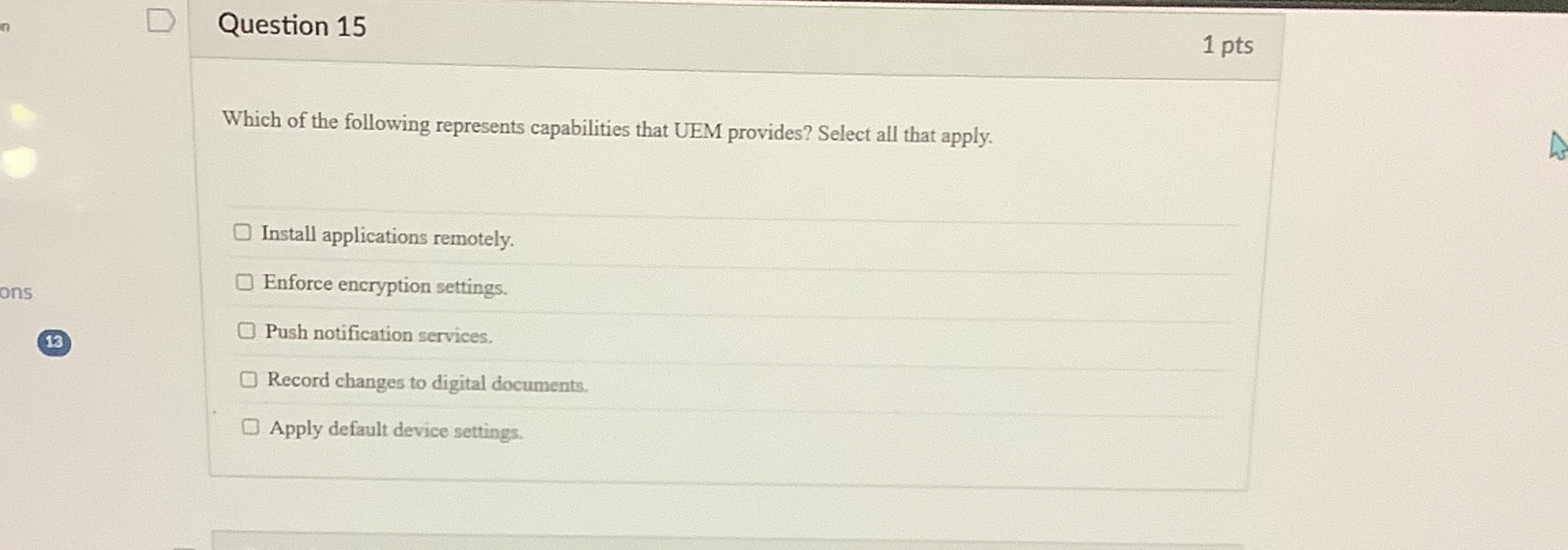 Question 1 5 Which of the following represents