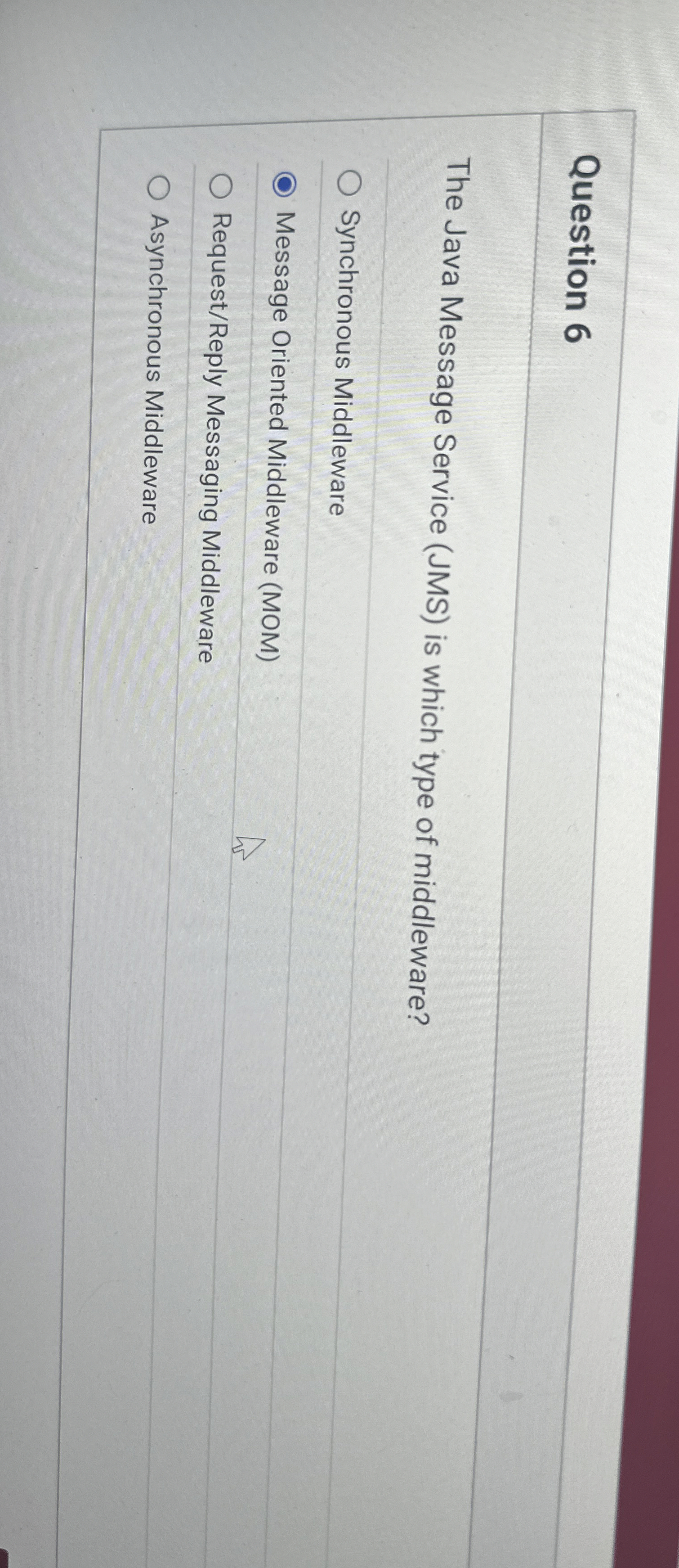 Question 6 The Java Message Service ( JMS ) is