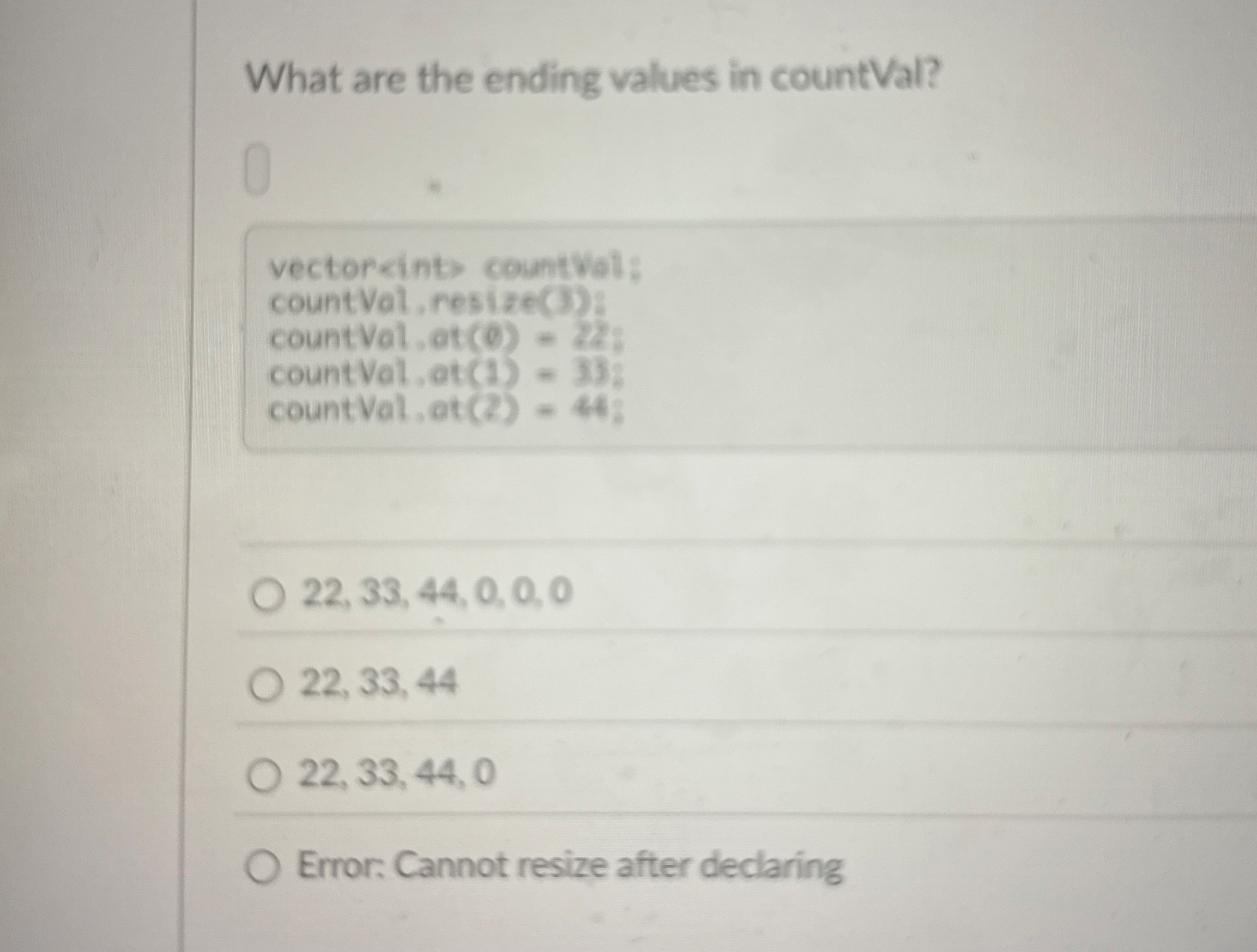 What are the ending values in countVal? 2 2 , 3 3