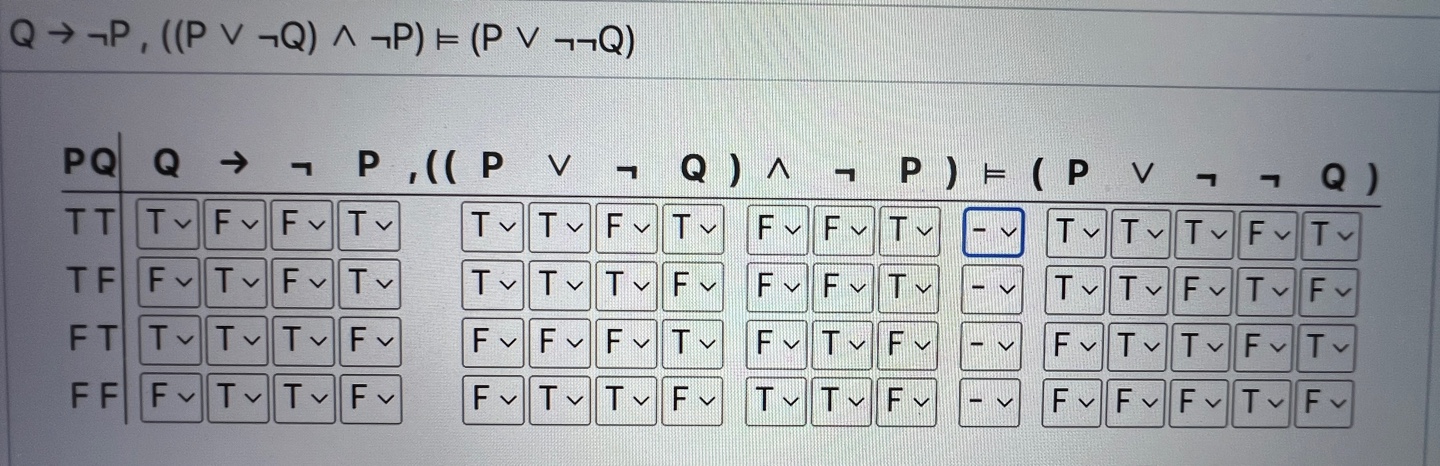 Use the truth table to verify whether the