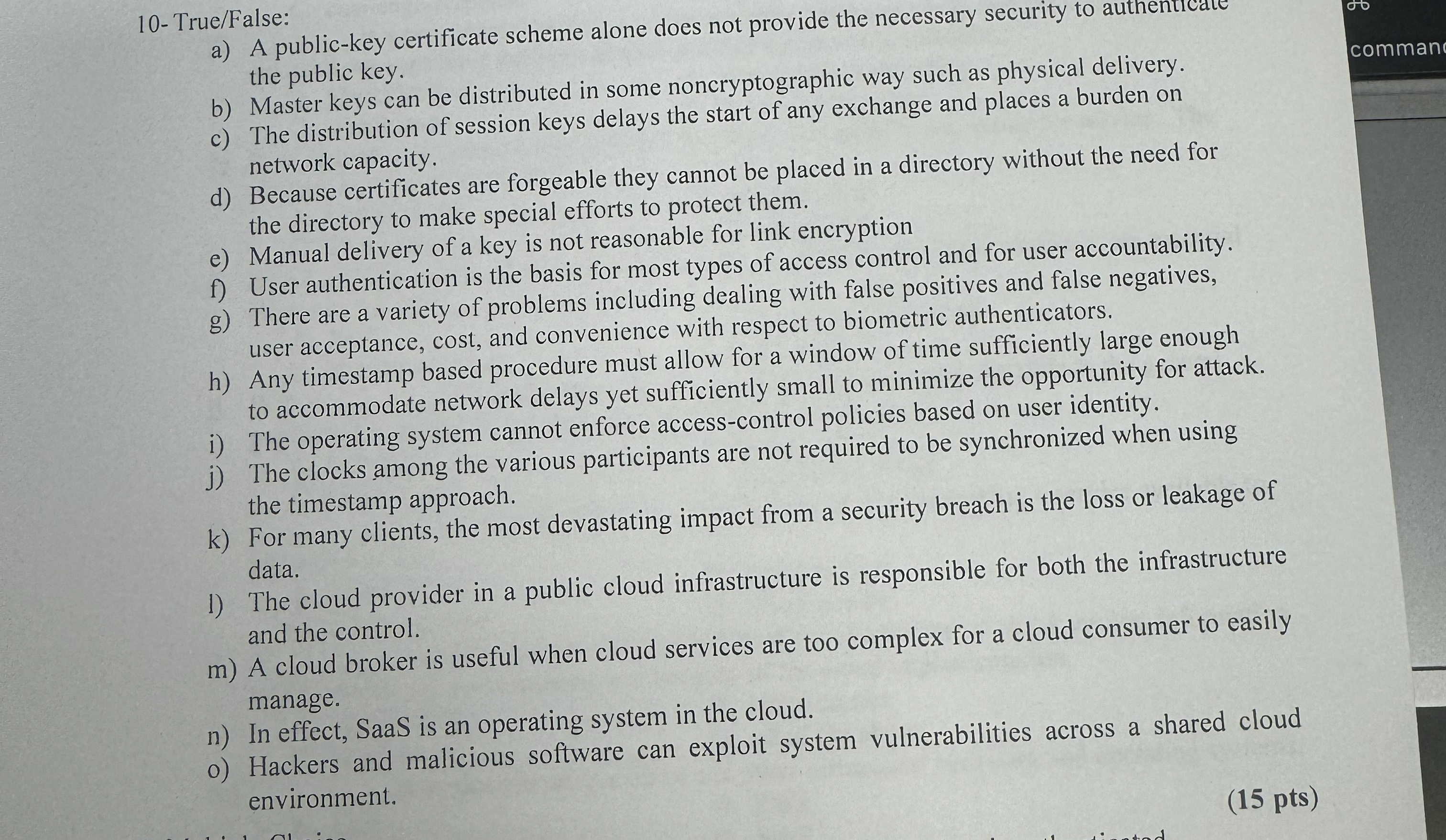 1 0 - True / False: a ) A public - key