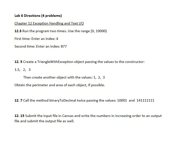 Lab 6 Directions ( 4 problems ) java Chapter 1 2