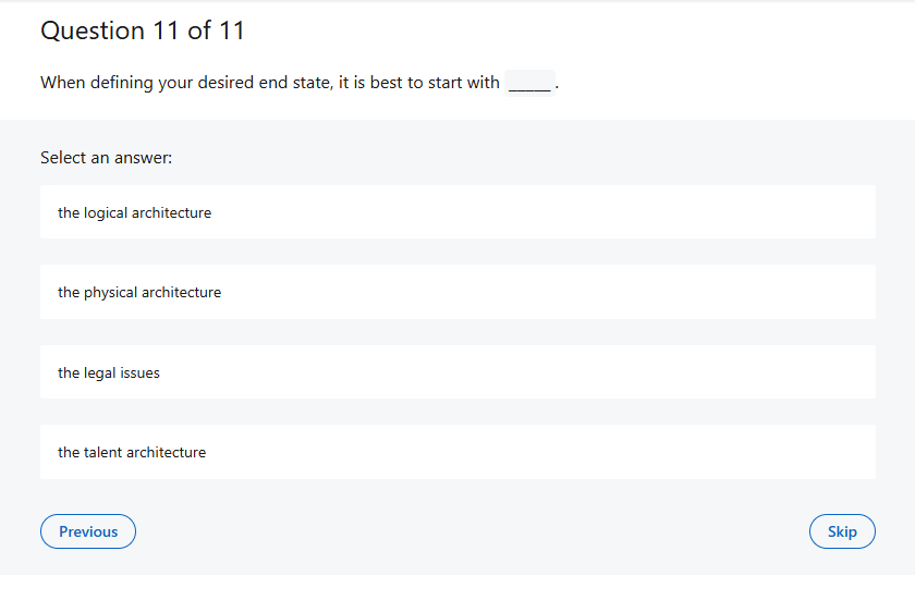 Question 1 1 of 1 1 When defining your desired