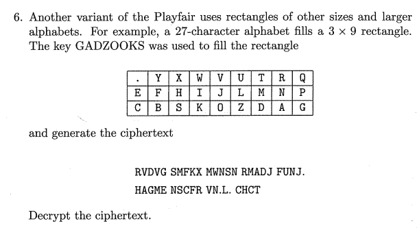 6 . Another variant of the Playfair uses