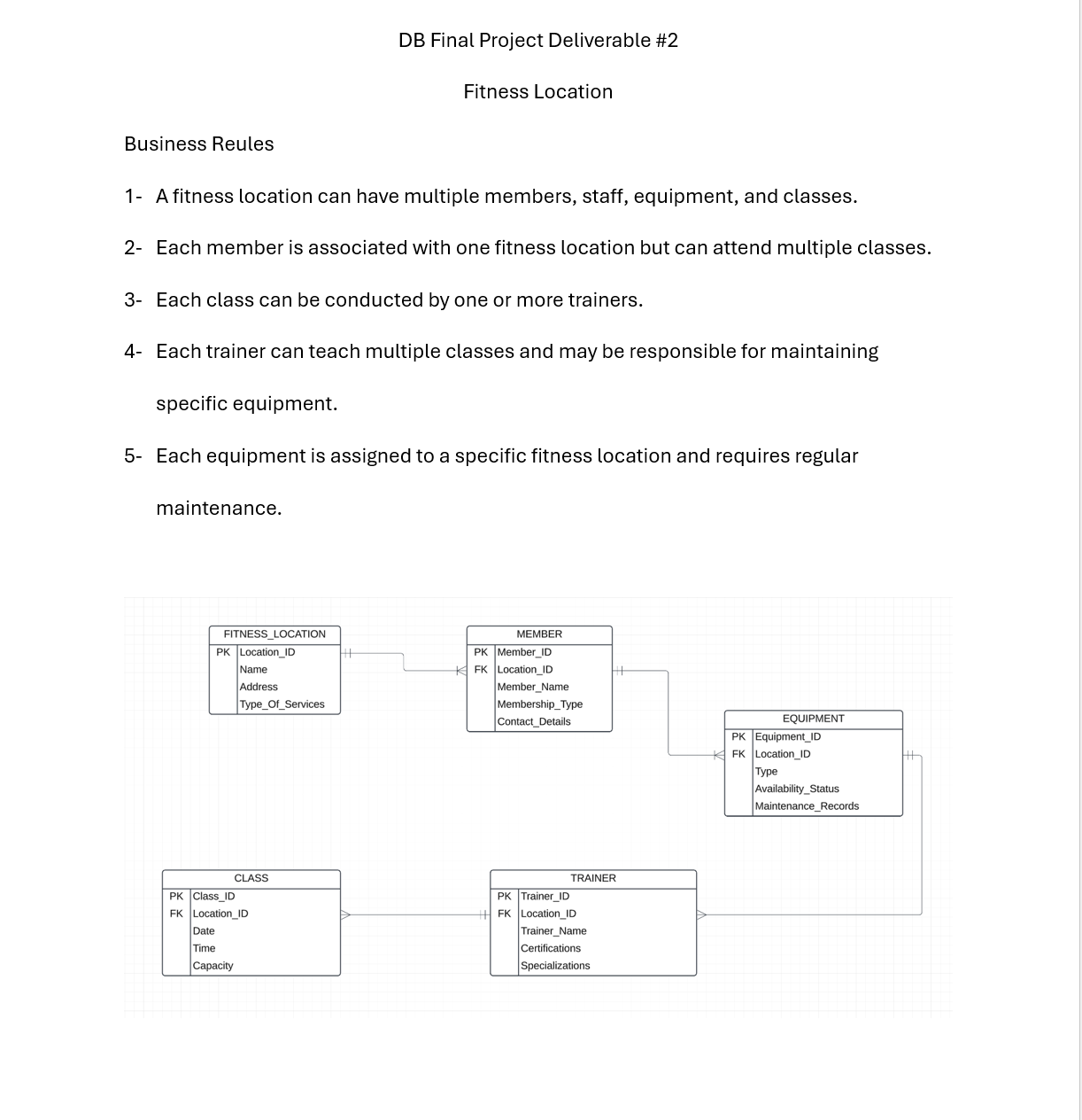DB Final Project Deliverable # 2 Fitness Location