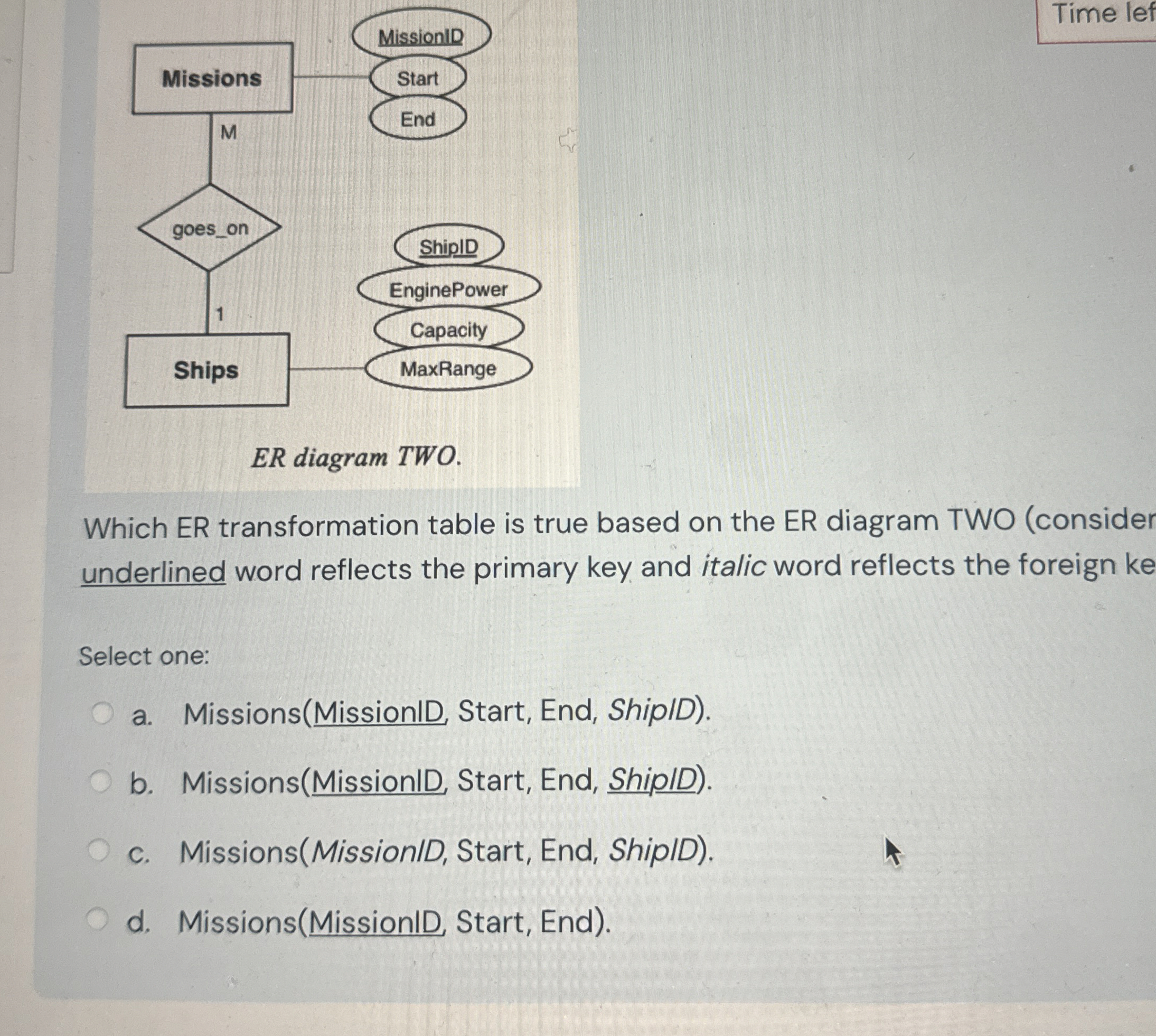 Time lef Which ER transformation table is true