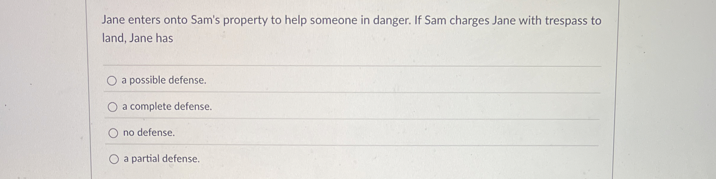 Jane enters onto Sam's property to help someone