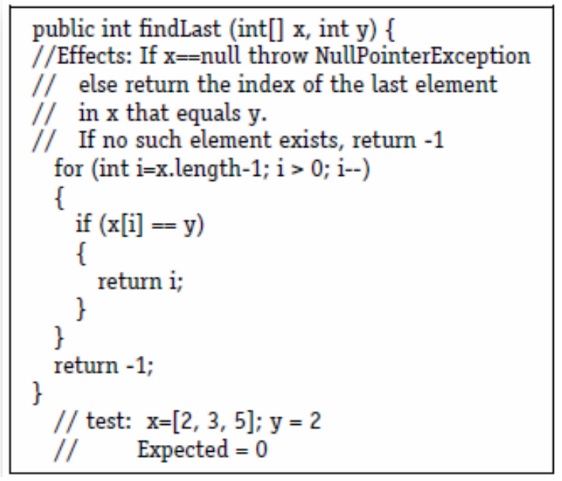 public int findLast ( int [ ] x , int y ) { / /