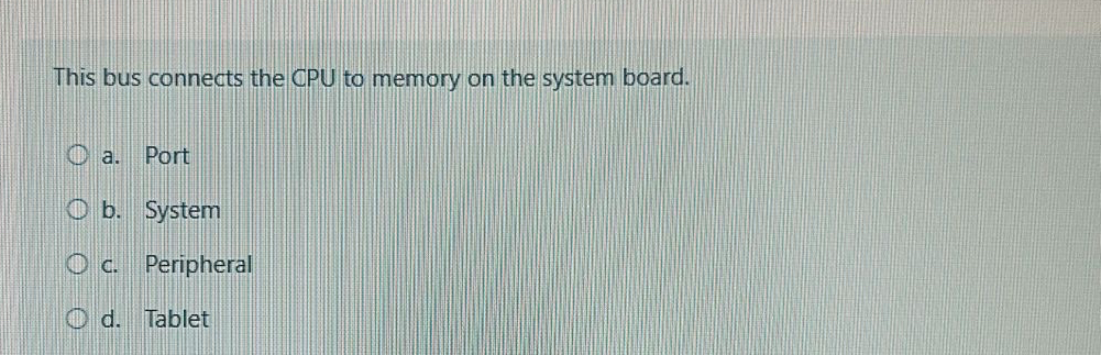This bus connects the CPU to memory on the system