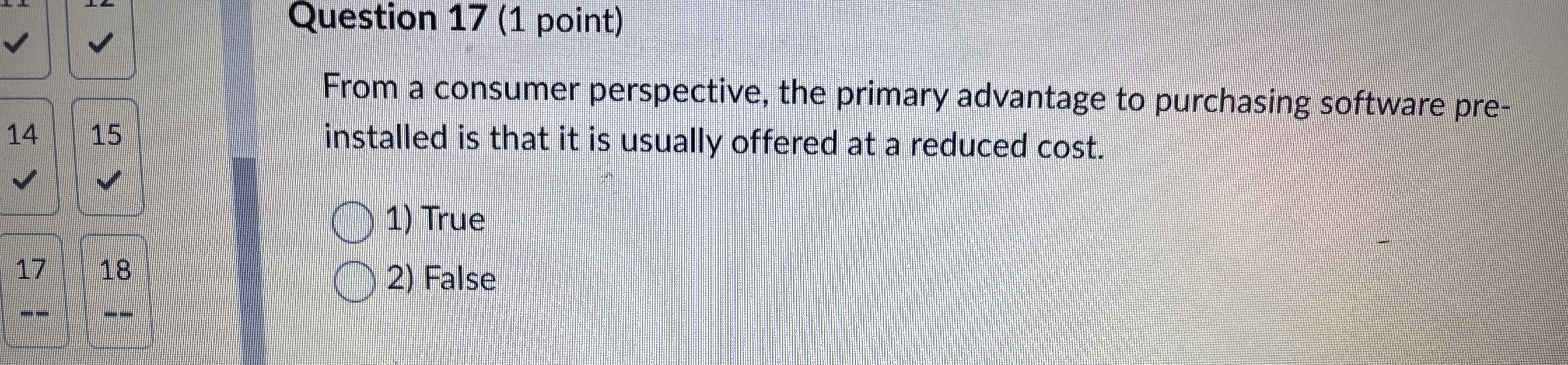 Question 1 7 ( 1 point ) From a consumer