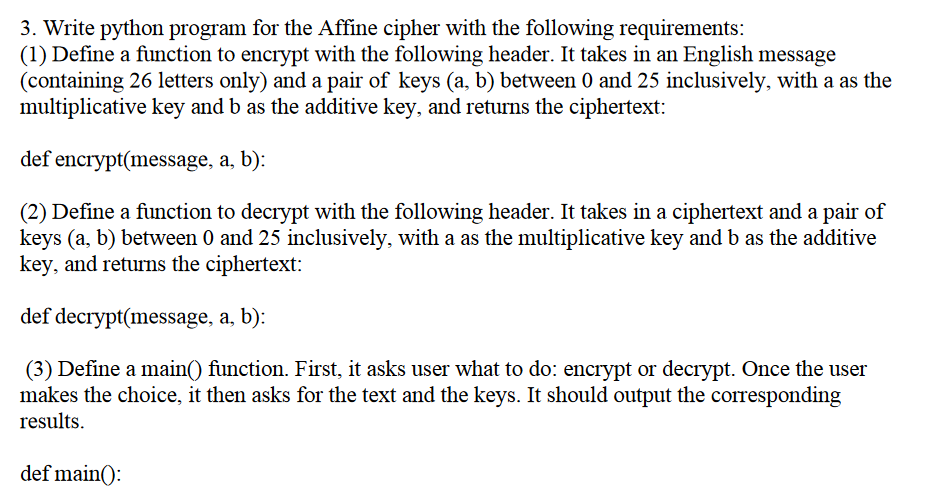 Write python program for the Affine cipher with