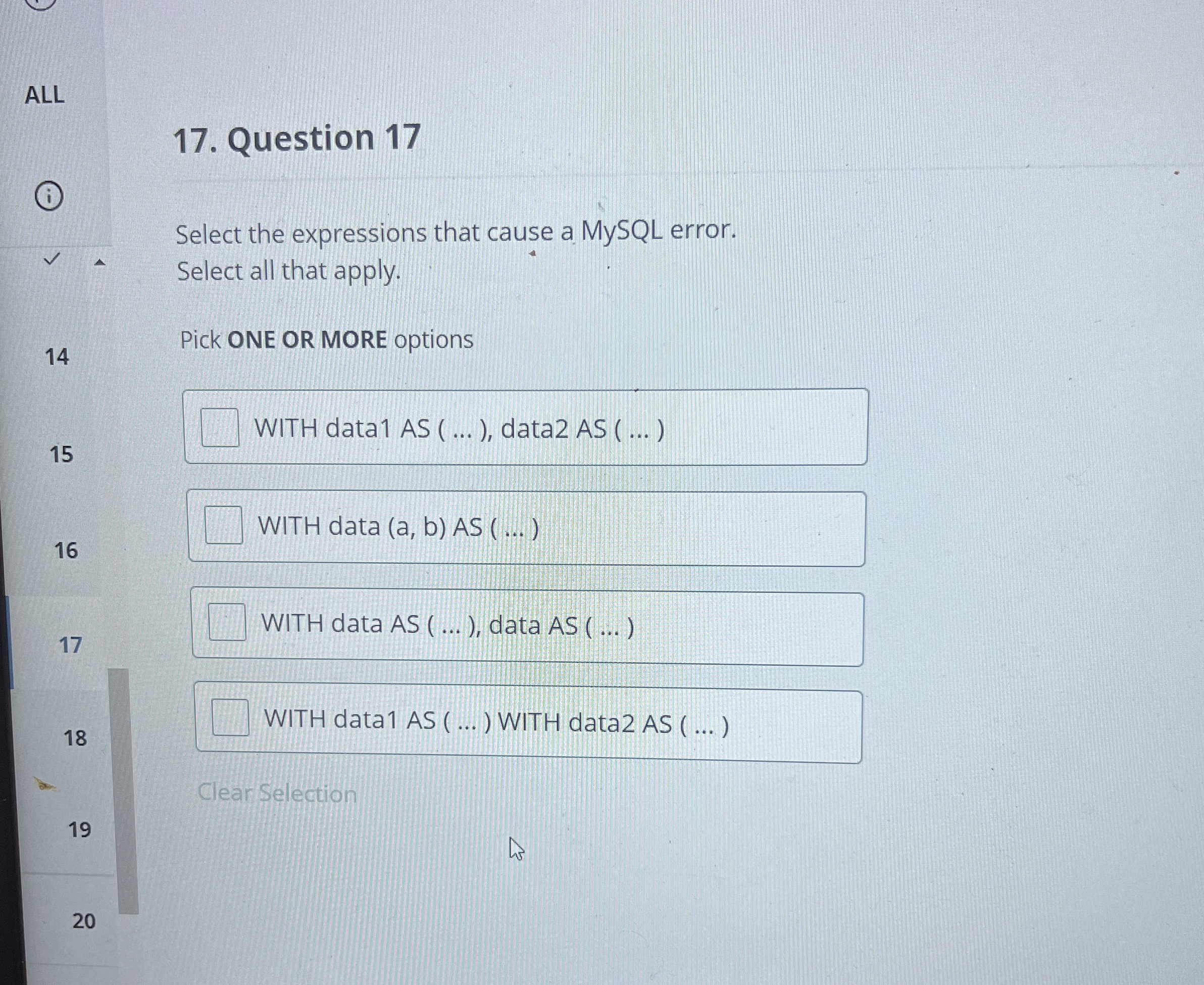 Question 1 7 Select the expressions that cause a