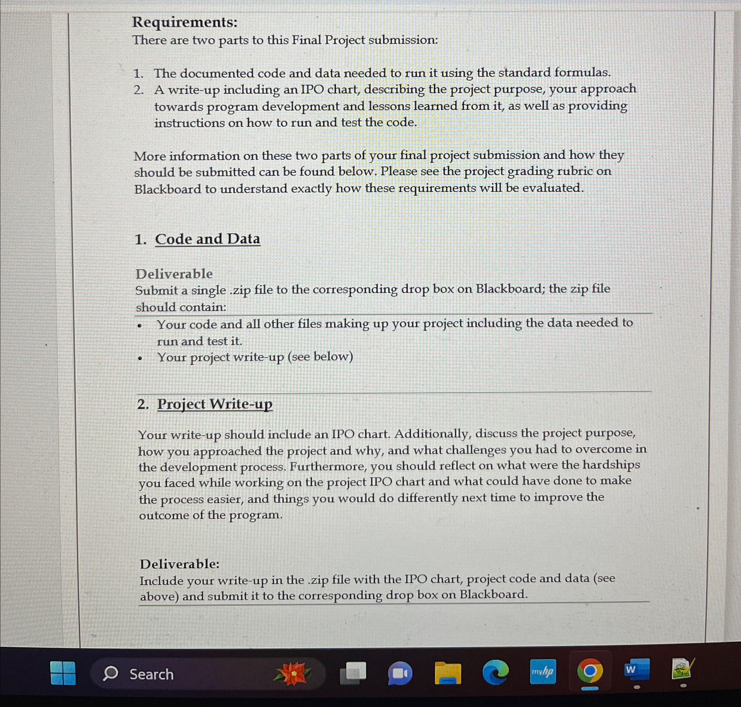 Requirements: There are two parts to this Final