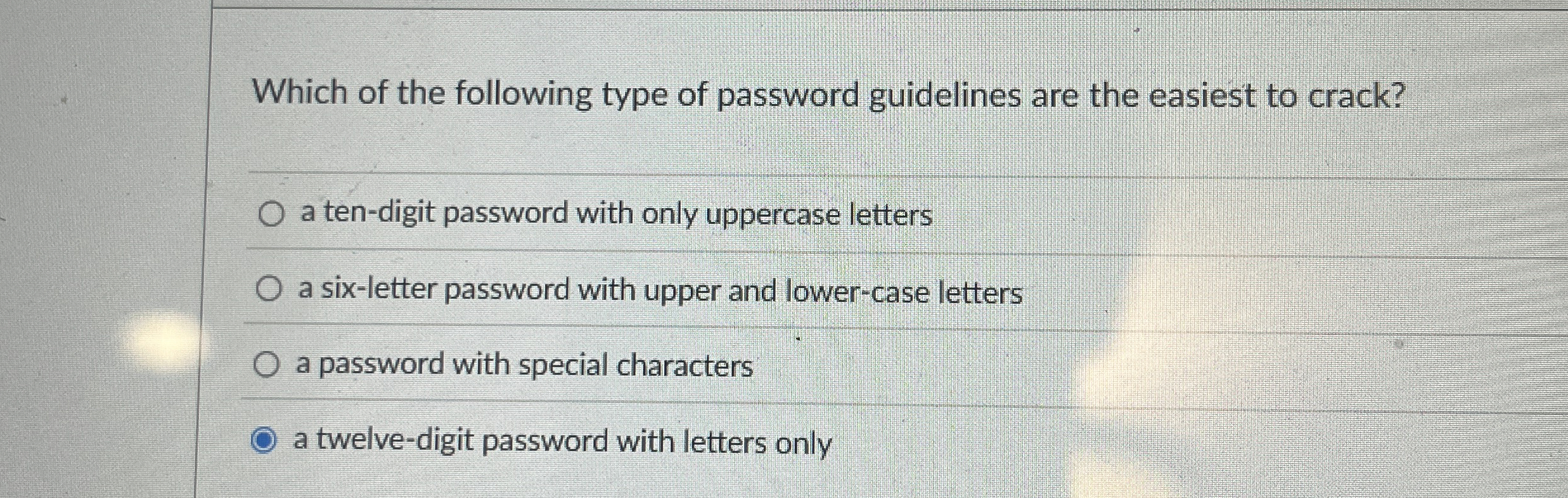 Which of the following type of password