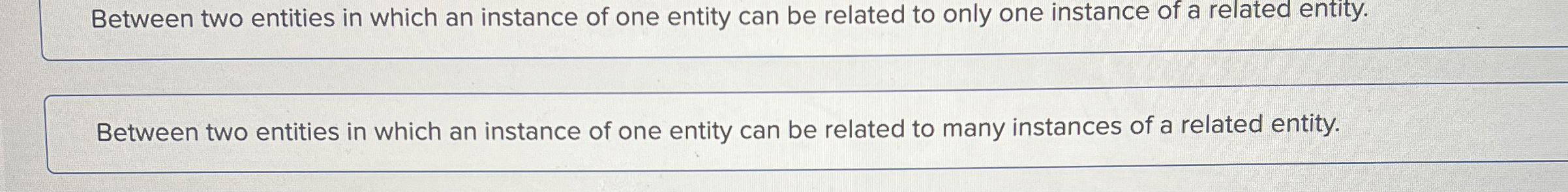 Between two entities in which an instance of one
