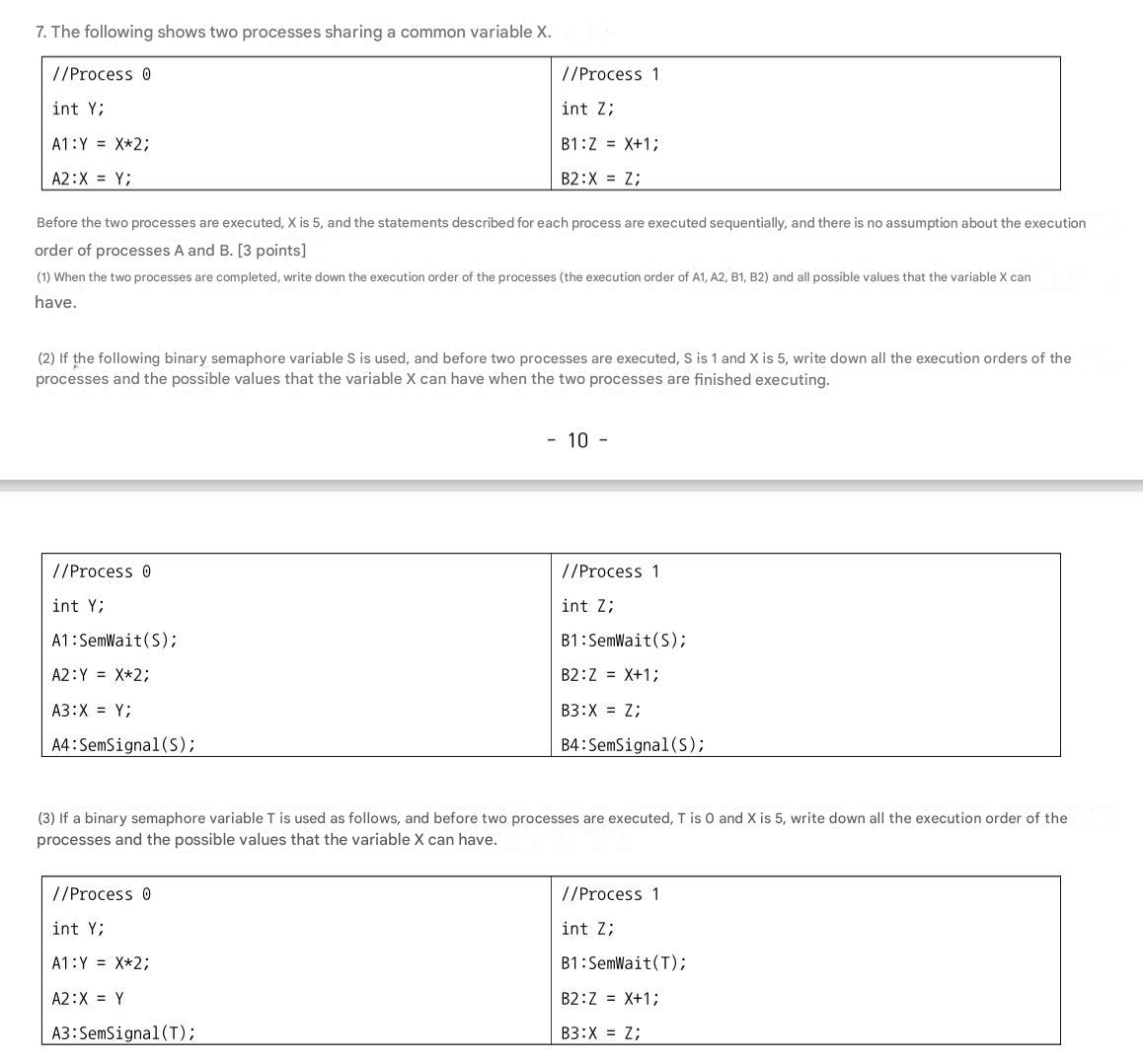 7 . The following shows two processes sharing a