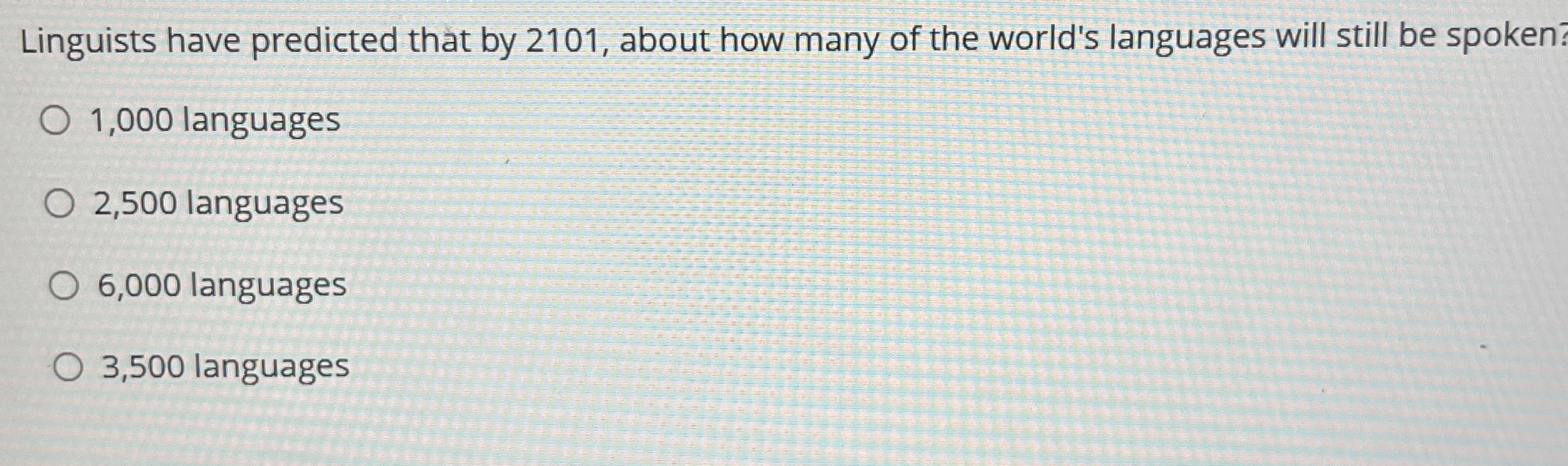 Linguists have predicted that by 2 1 0 1 , about