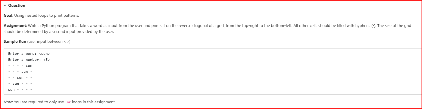 Question Goal: Using nested loops to print