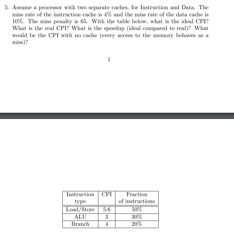 5 . Assume a processor with two separate caches,