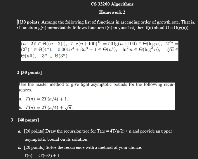 CS 3 3 2 0 0 Algorithms Homework 2 1 [ 3 0 points