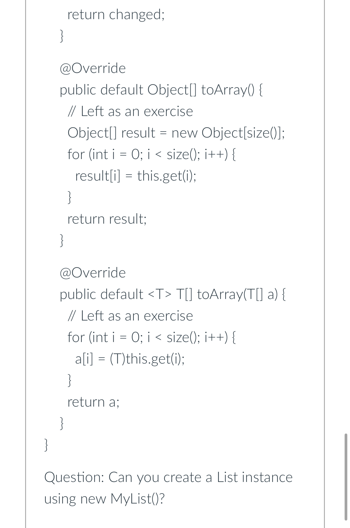 Question: Can you create a List instance using