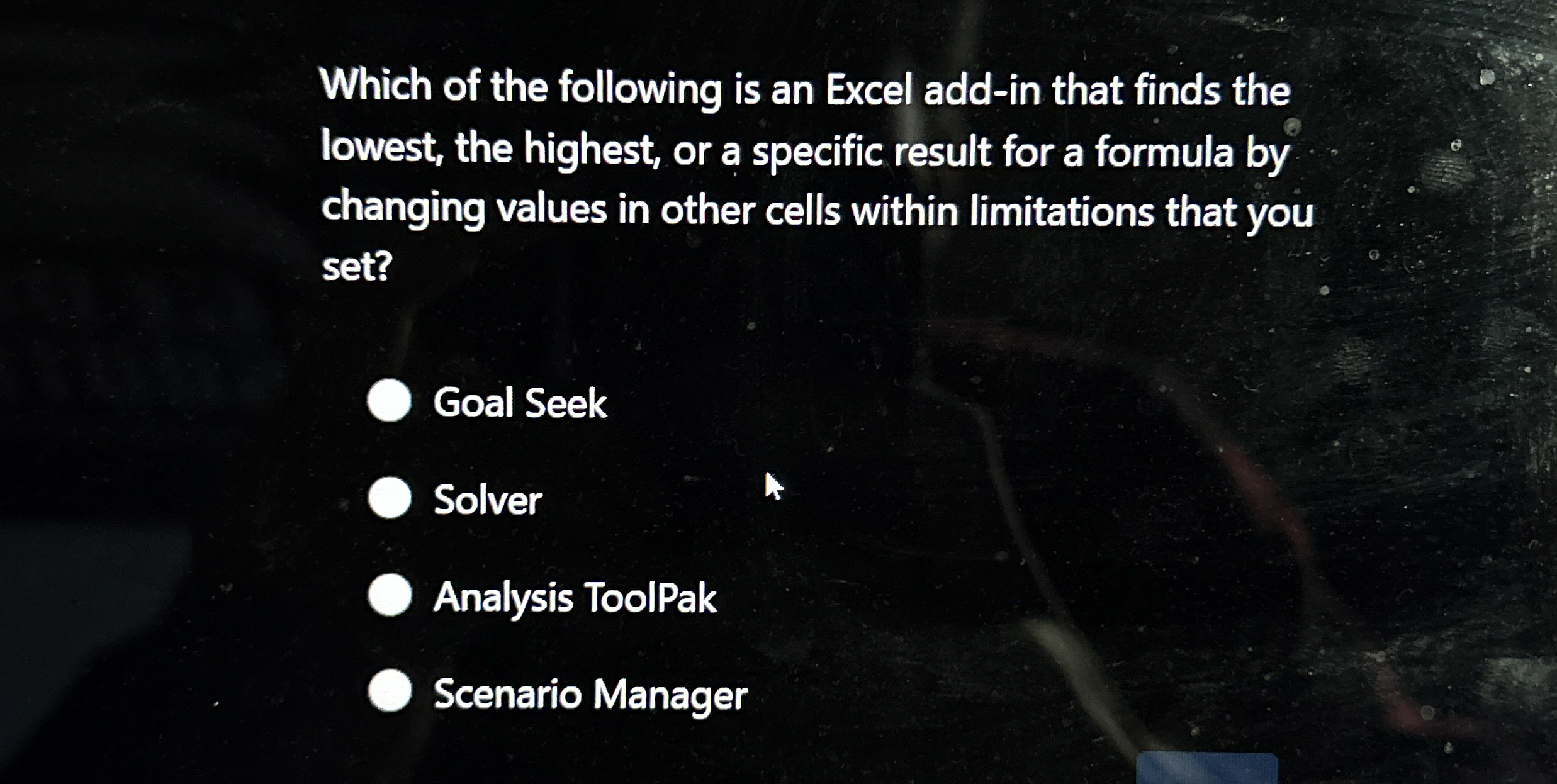 Which of the following is an Excel add - in that