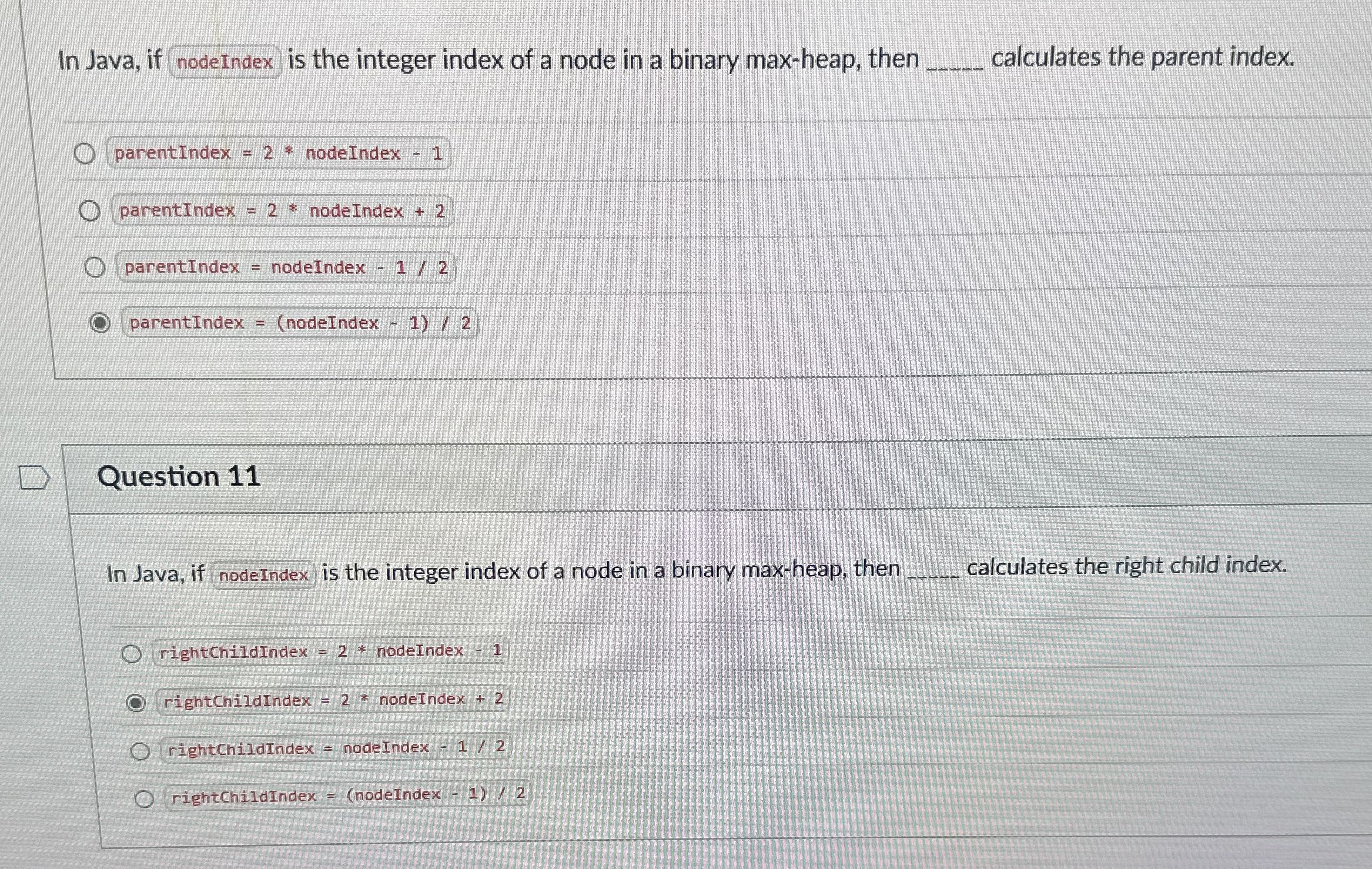 In Java, if nodeIndex is the integer index of a