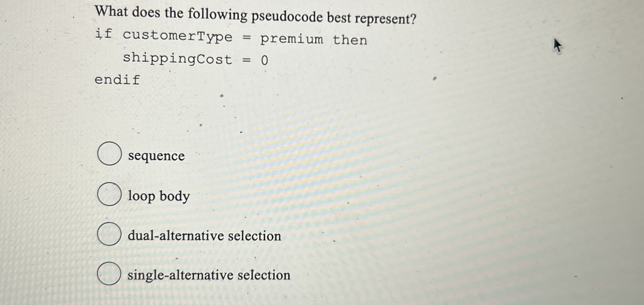 What does the following pseudocode best