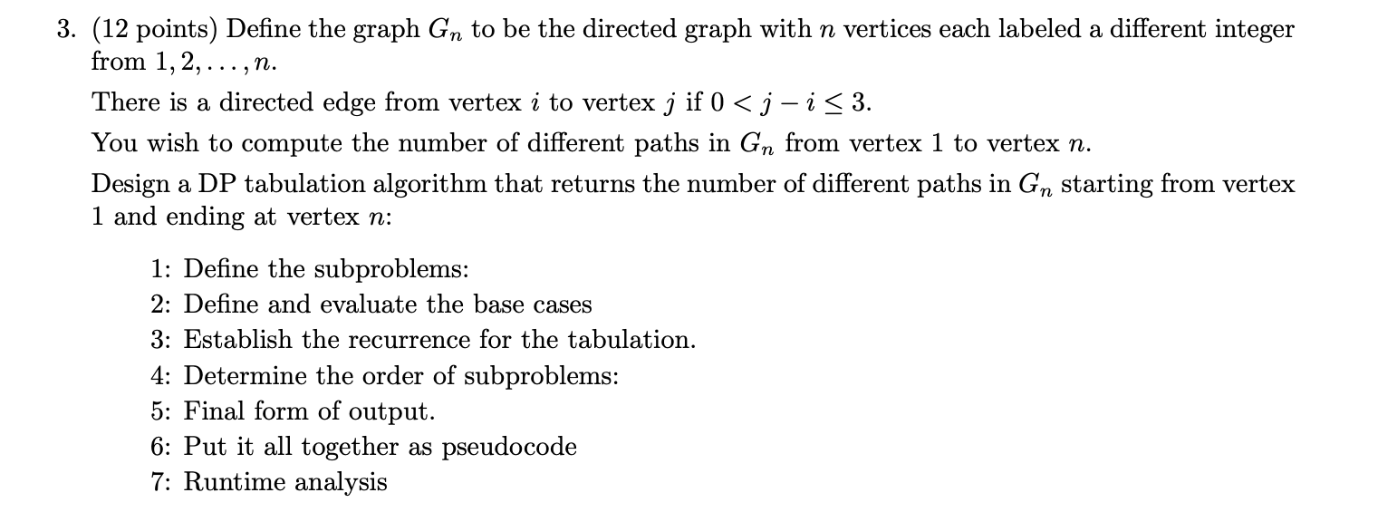 3 . ( 1 2 points ) Define the graph \ ( G _ { n }
