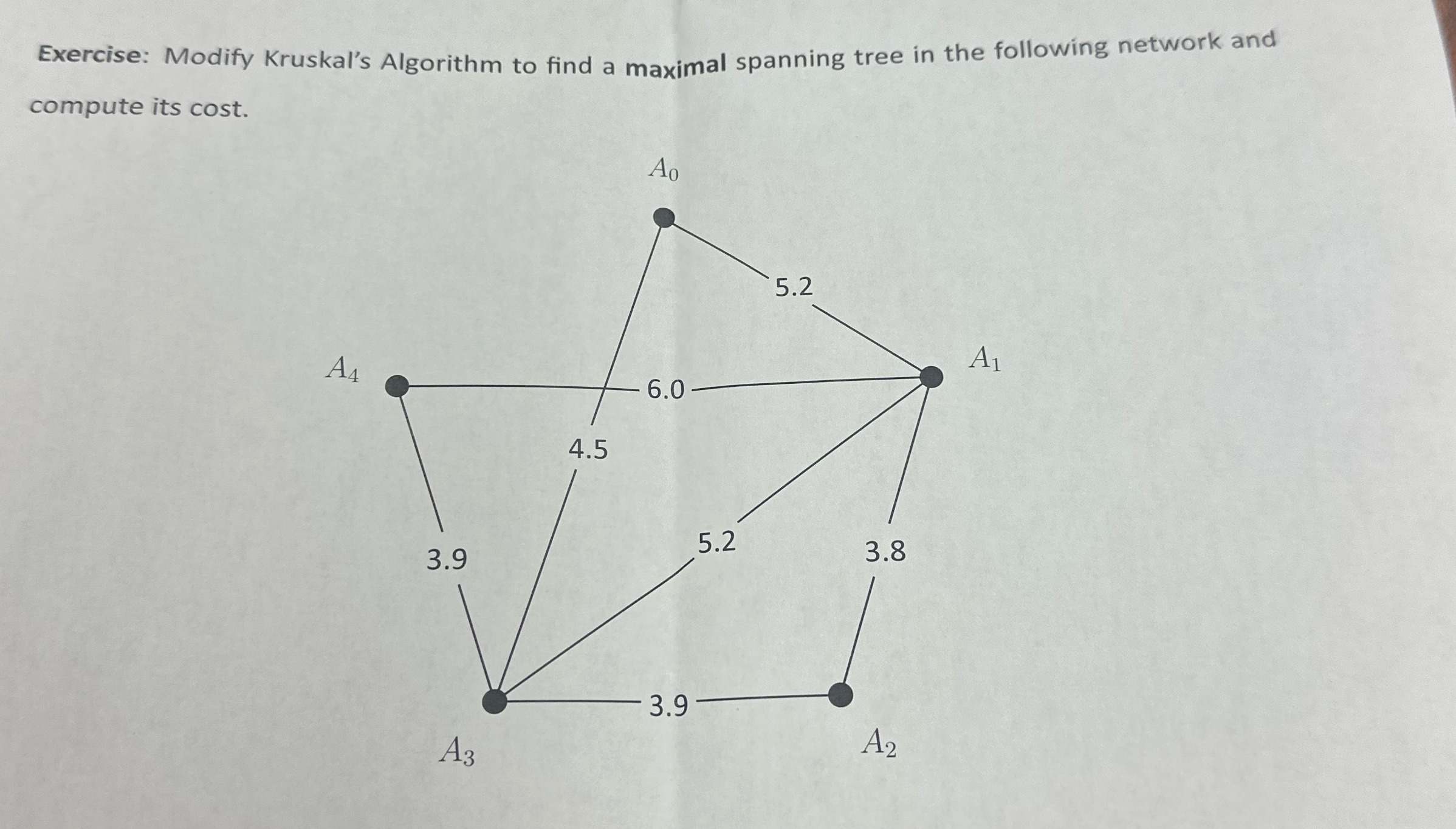 Exercise: Modify Kruskal's Algorithm to find a