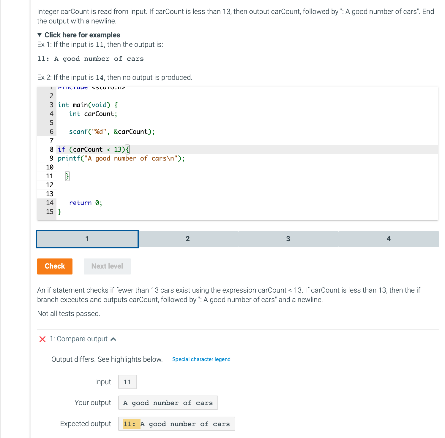 Integer carCount is read from input. If carCount
