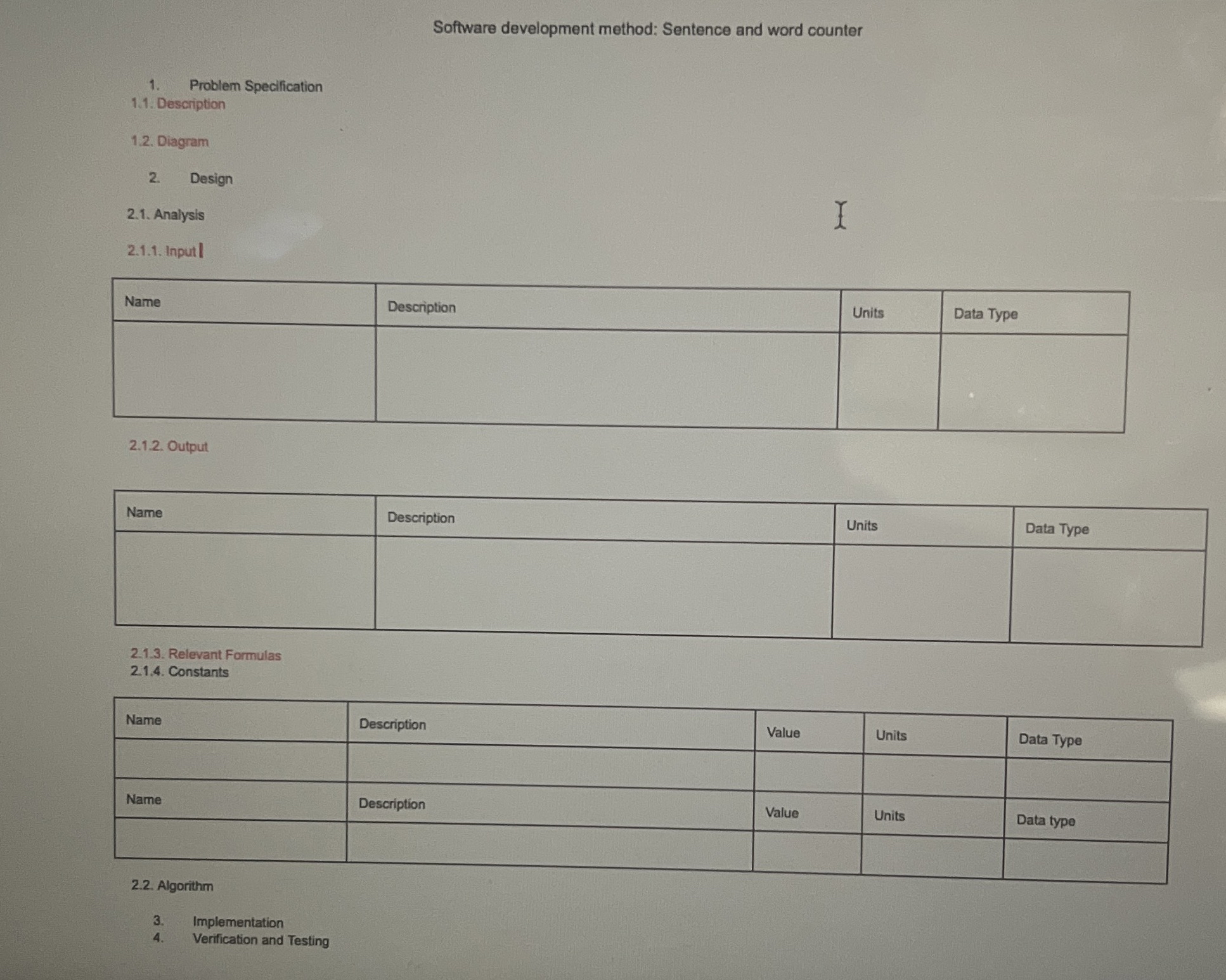 Software development method: Sentence and word