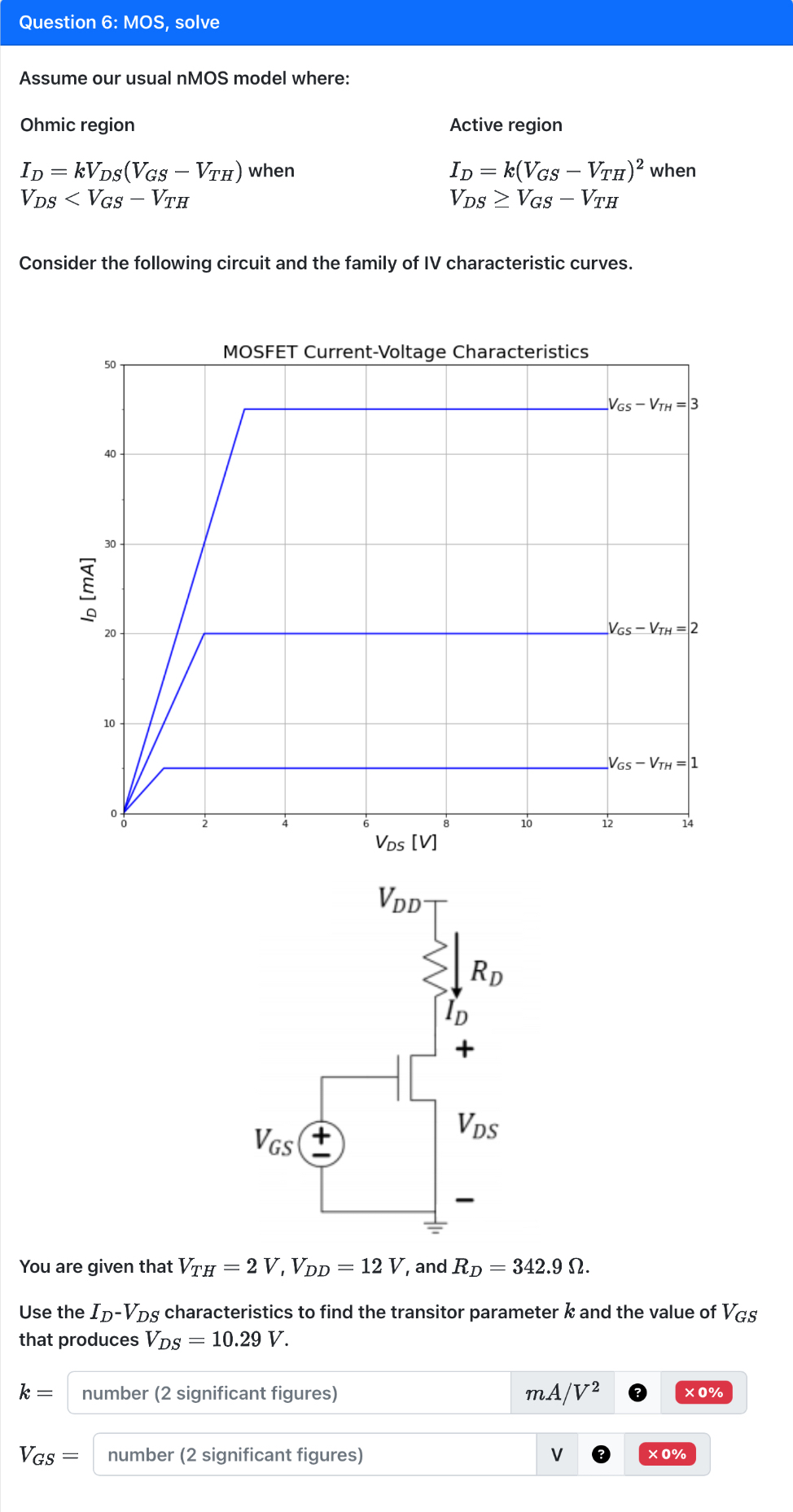 Question 6 : MOS, solve Assume our usual nMOS