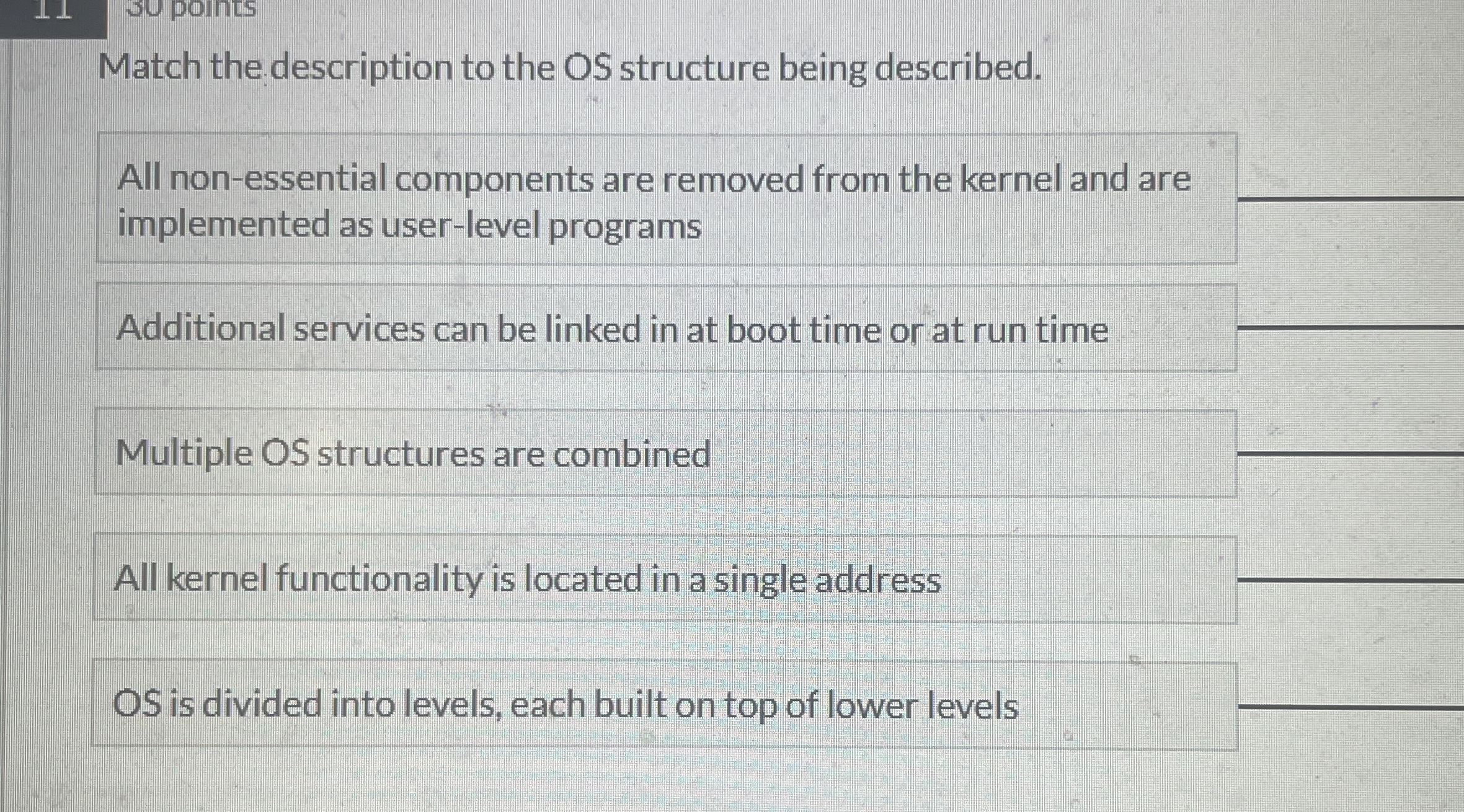 Match the description to the OS structure being