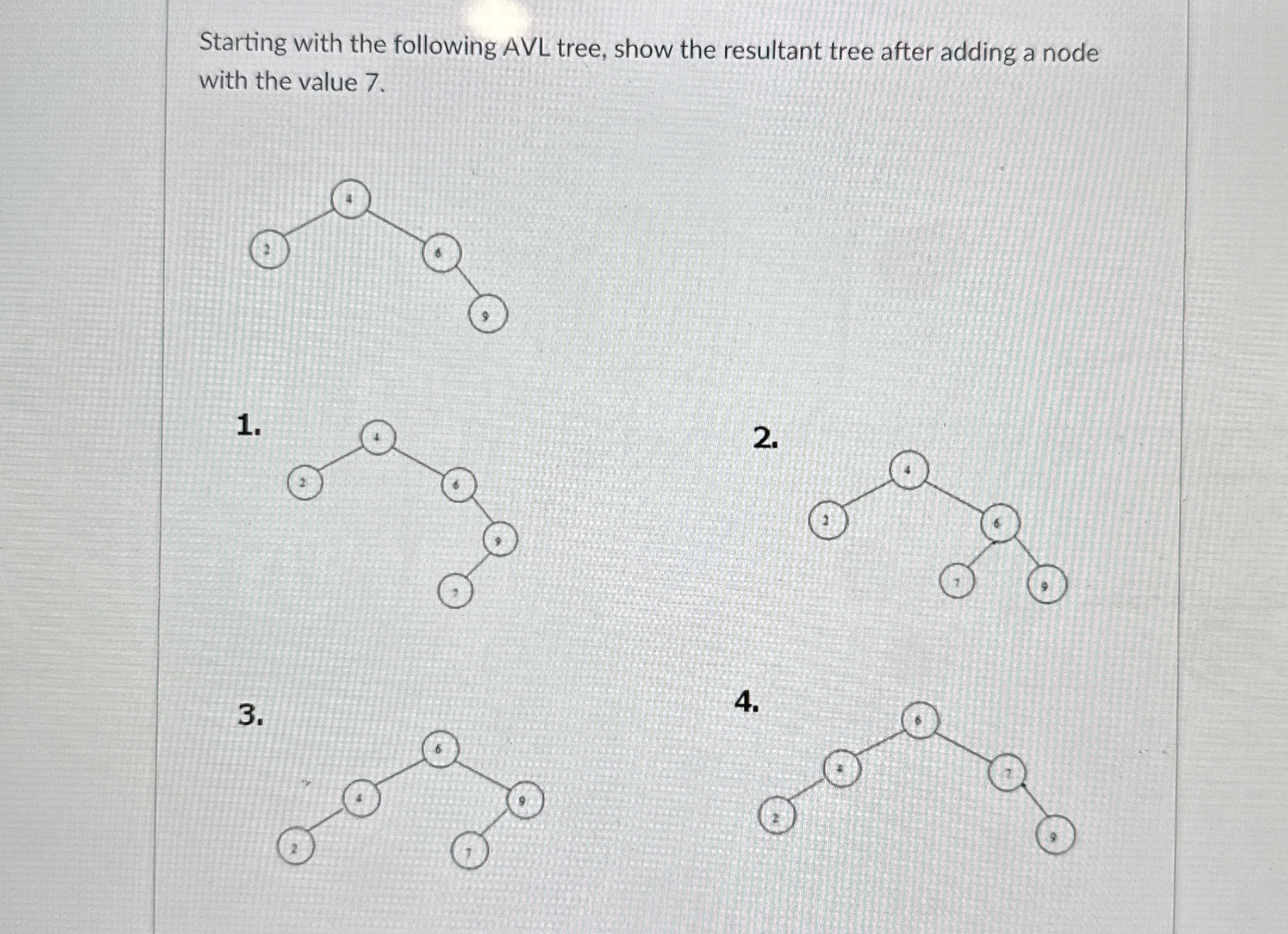 Starting with the following AVL tree, show the