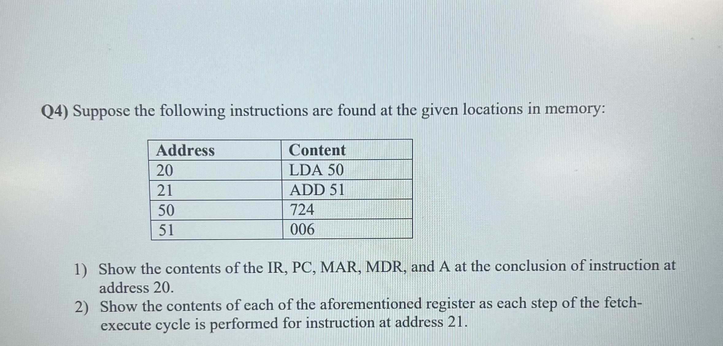 Q 4 ) Suppose the following instructions are