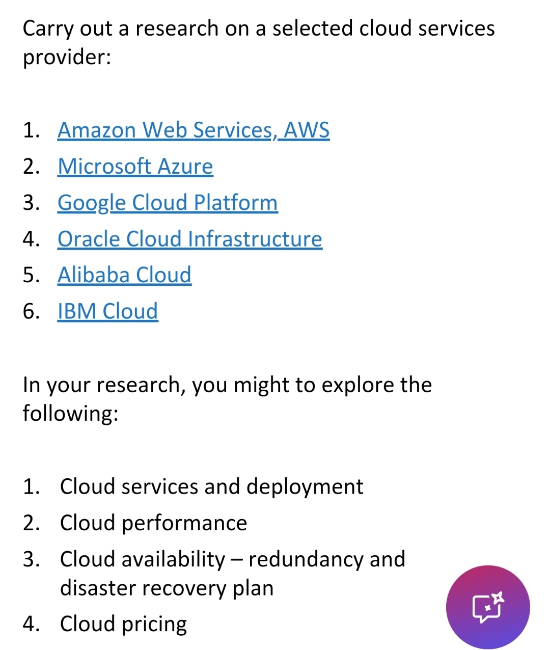 Carry out a research on a selected cloud services