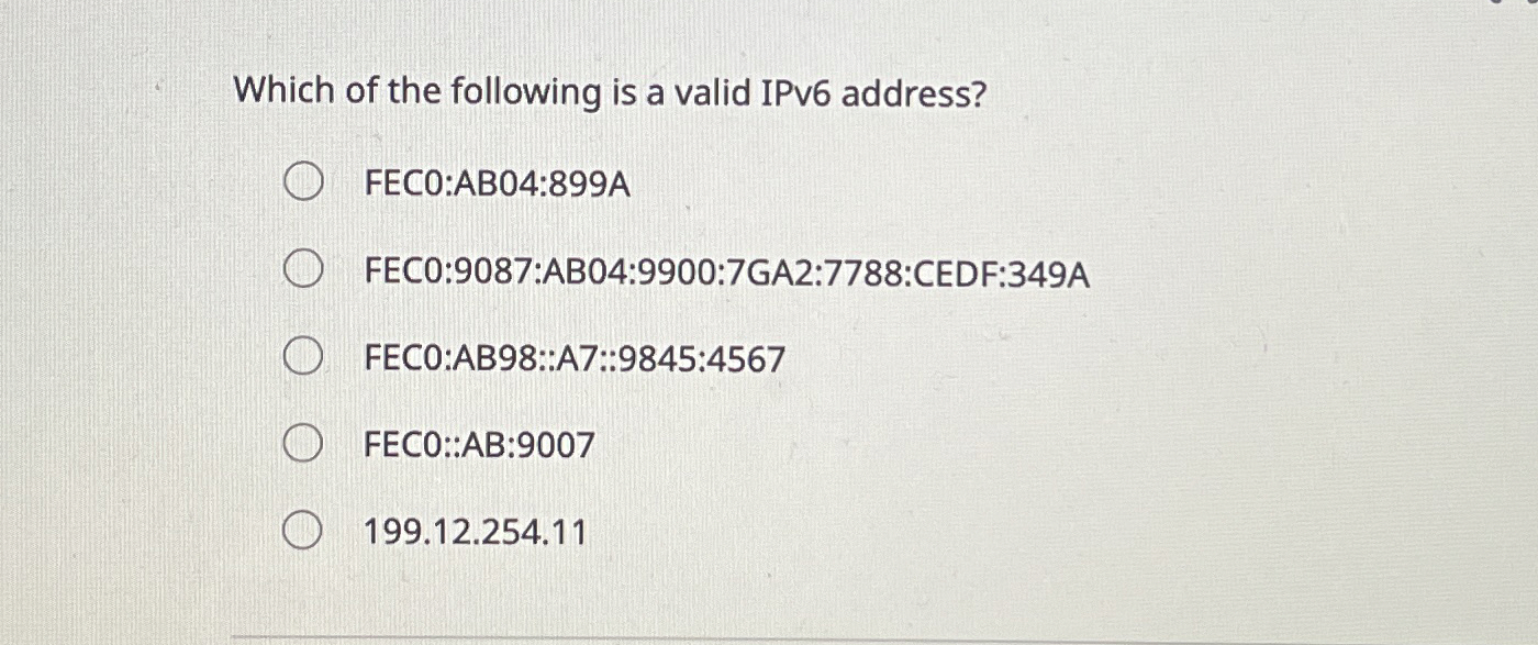 Which of the following is a valid IPv 6 address?