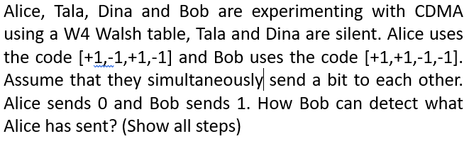 Alice, Tala, Dina and Bob are experimenting with