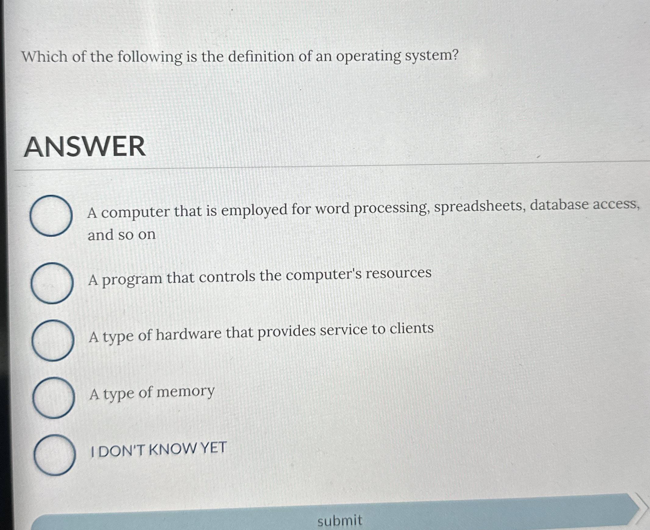 Which of the following is the definition of an