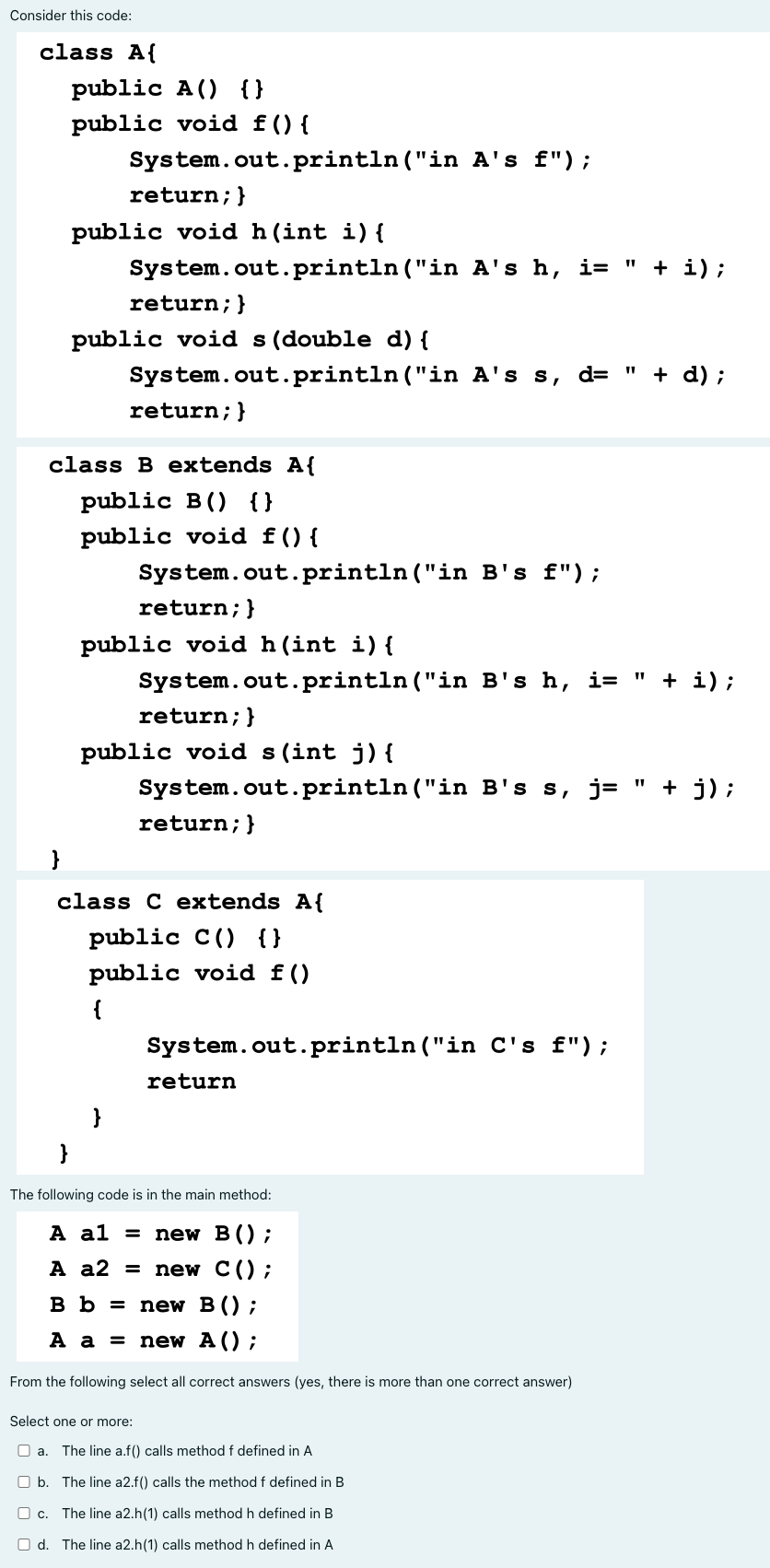 Consider this code: class A { public A ( ) { }