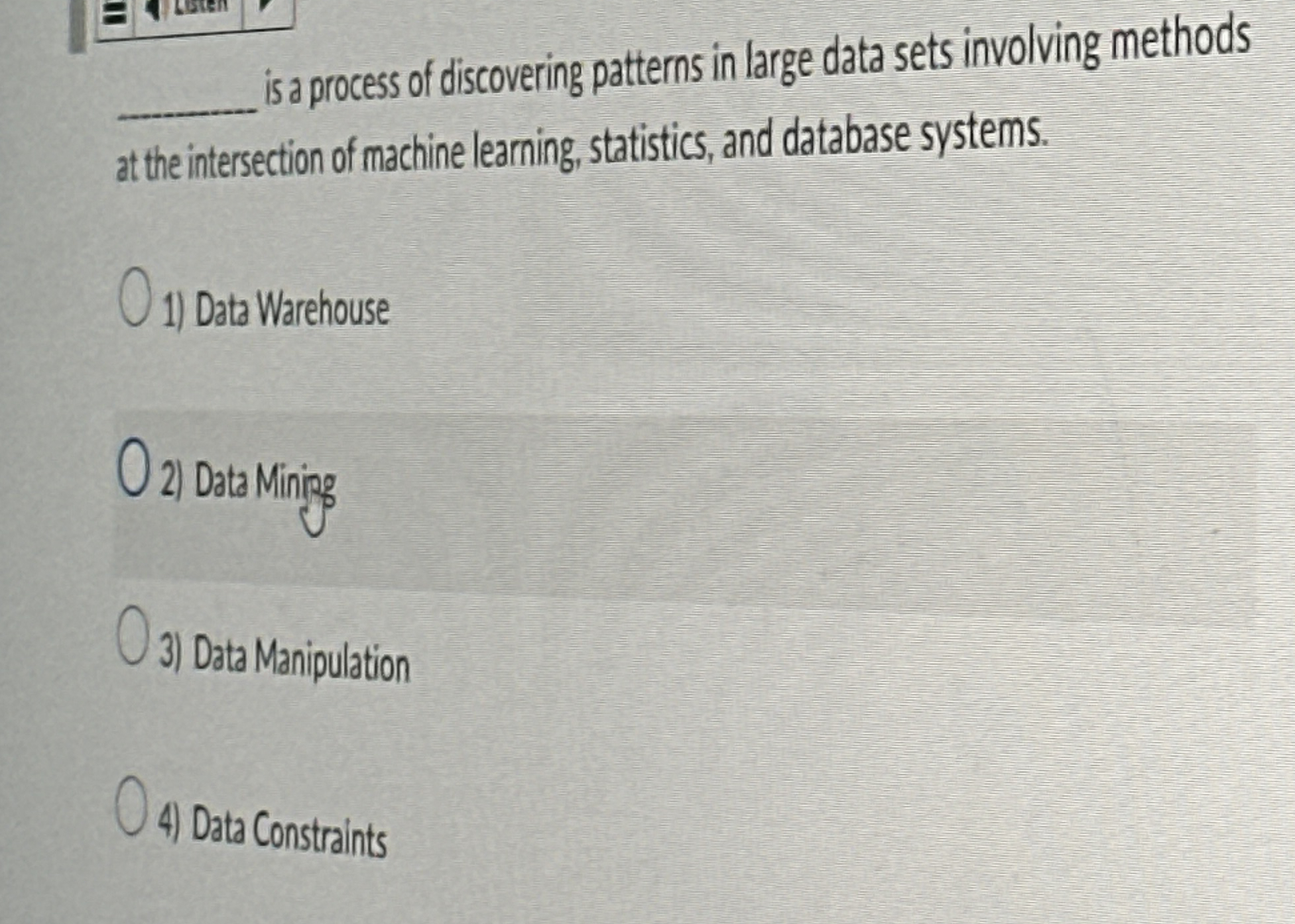 is a process of discovering patterns in large