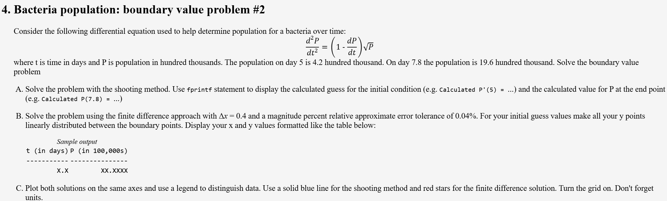 Solve With Matlab Bacteria population: boundary