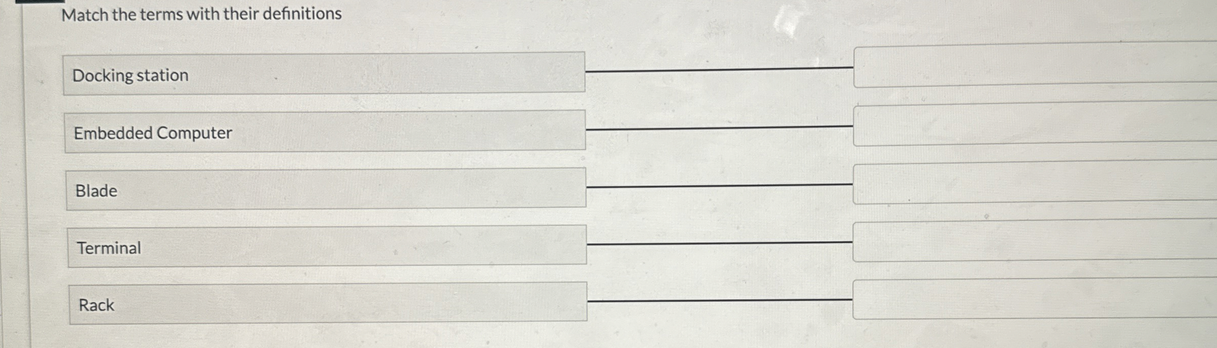 Match the terms with their definitions Docking