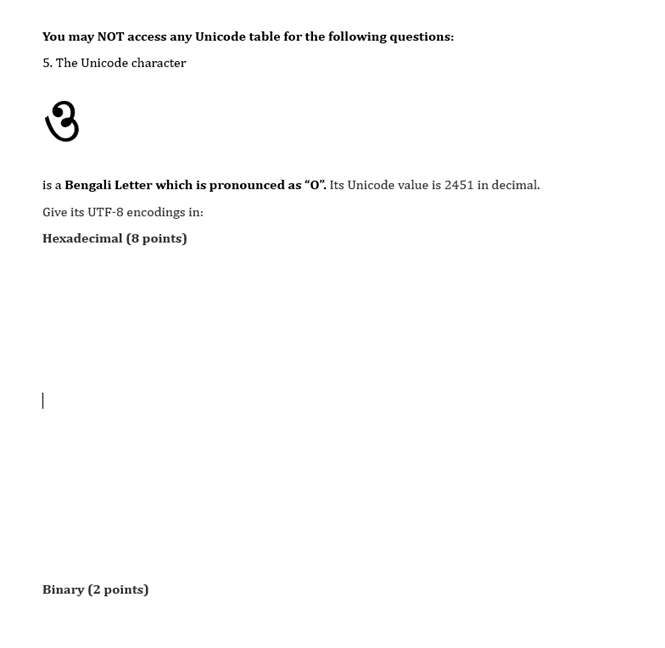 You may NOT access any Unicode table for the