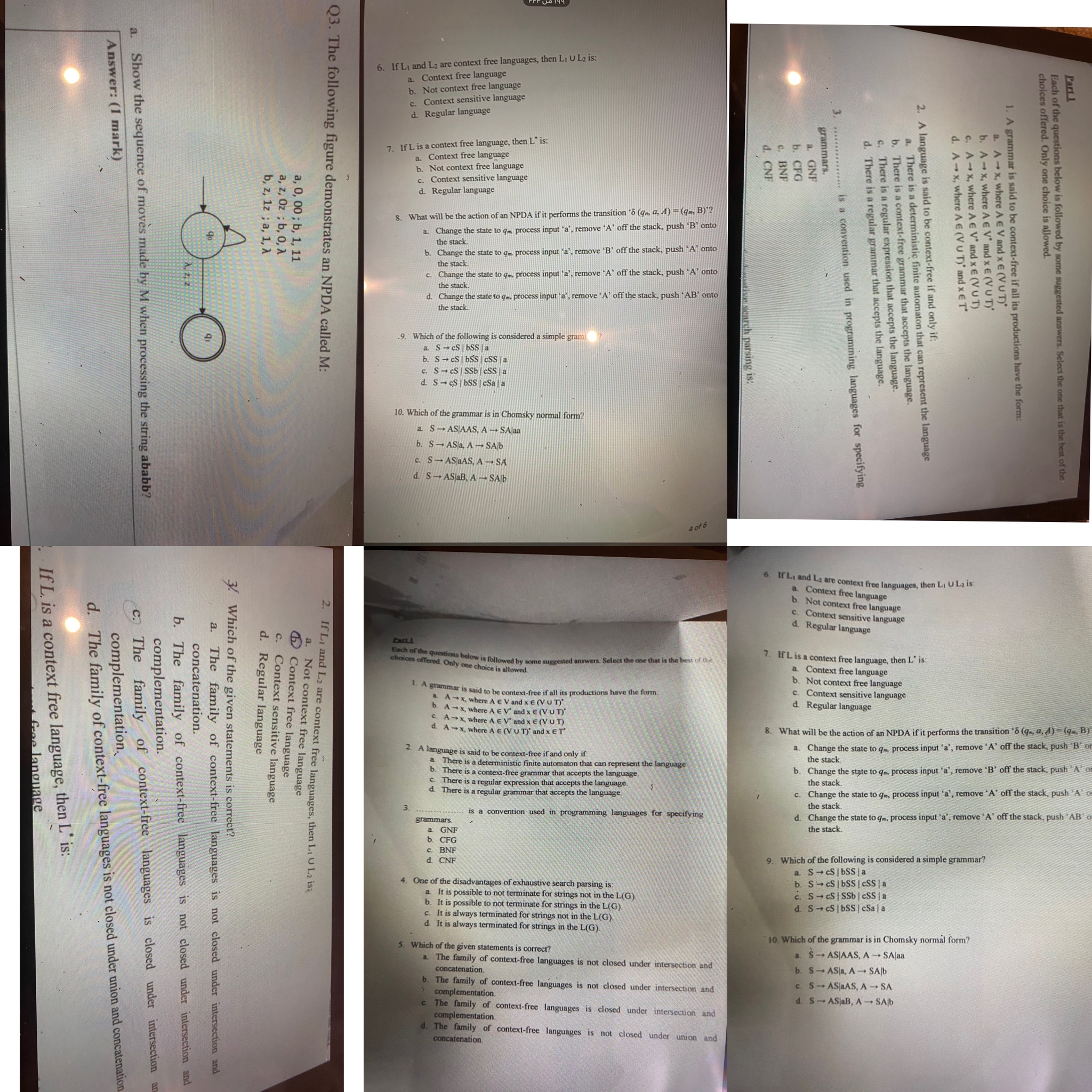 If L 1 and L 2 are context free languages, then L