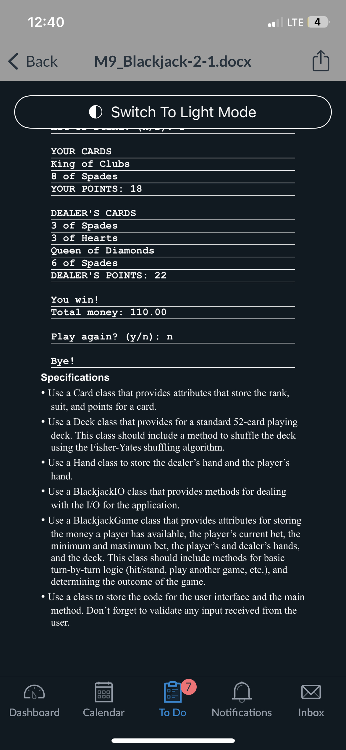 1 2 : 4 0 LTE 4 Back M 9 _ Blackjack - 2 - 1 .